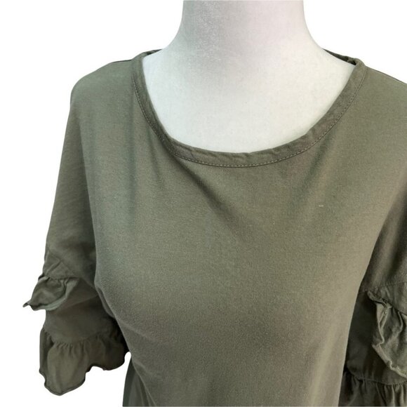 saks Fifth Avenue Army Green Ruffle Sleeve T-shirt Top Size XS - Picture 6 of 11